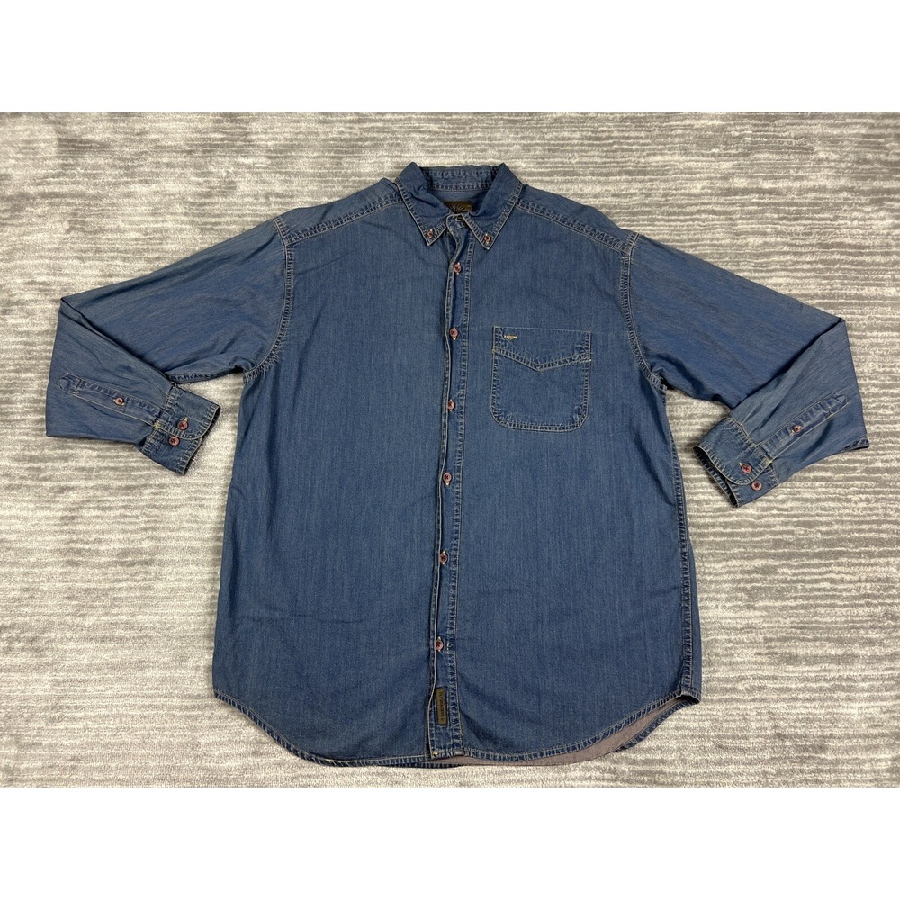 Flyshacker Denim Shirt Mens Large Blue Long Sleeve Button Down Workwear Cotton
